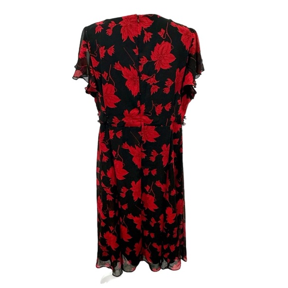 CHANGES By TOGETHER Women’s Sz 16 Midi Dress Romantic Red Black Floral Whimsical - Picture 9 of 14